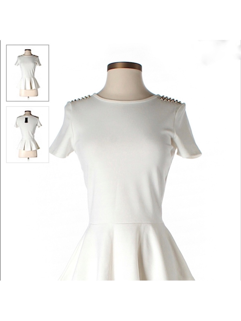 Green Envelope White Peplum Dress with Studded Shoulders